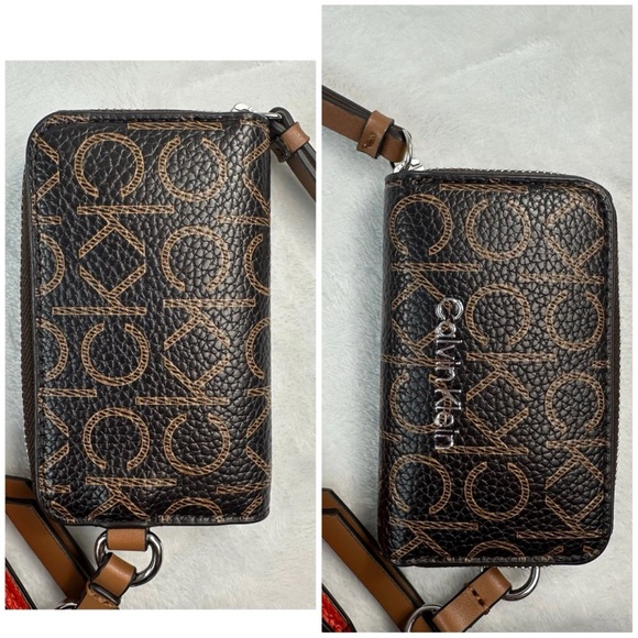 Calvin Klein Women's Bella Multi Crossbody Purse Wallet Coin Pouch Red Brown - Picture 11 of 16